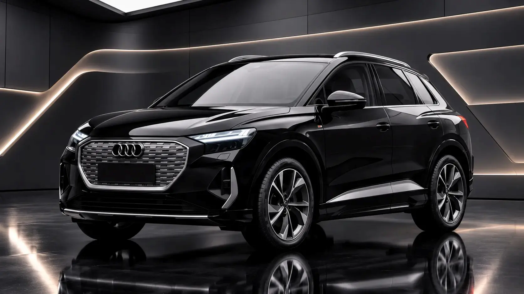 نمای جلوی آئودی Q4 e-tron 45 مدل ۲۰۲۶ با طراحی مدرن و فناوری برقی